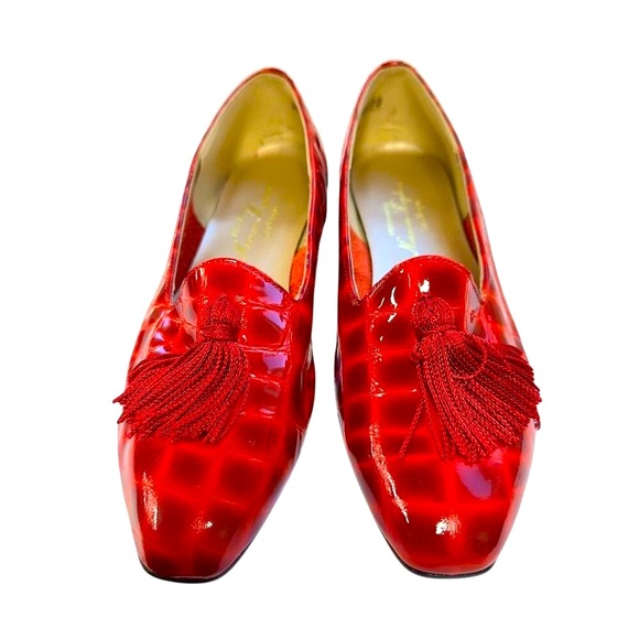 Norman Kaplan Las Vegas Red Patent Croc Tassel Loafers Women’s Size 6.5M - Picture 1 of 9
